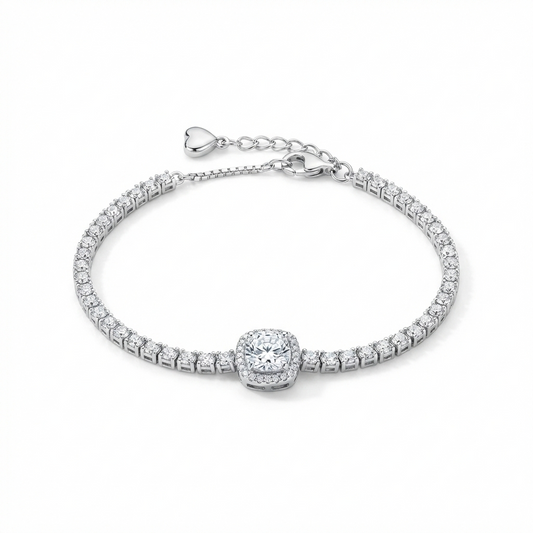 Classic Halo Center Tennis Bracelet Silver