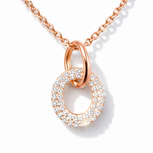 Linked Halo Oval Pendant Necklace Rose Gold