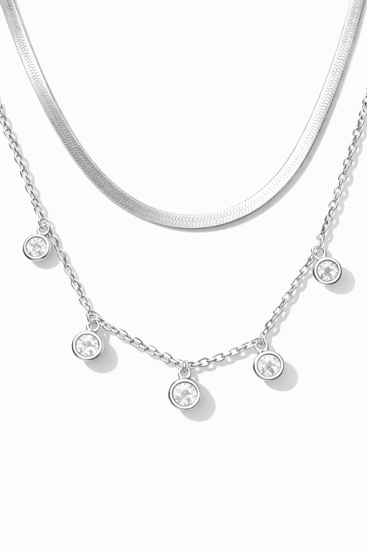 Luna Layered Spark Necklace Silver