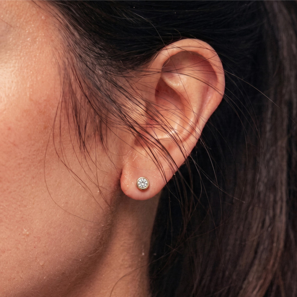 Classic Round Bezel Diamond Stud Earrings