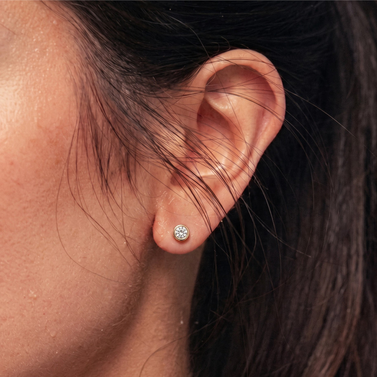 Classic Round Bezel Diamond Stud Earrings