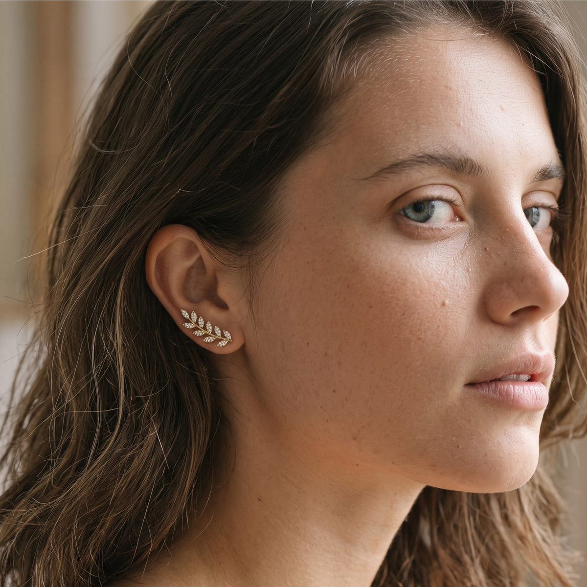 Marquise Leaf Diamond Climber Earrings