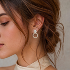 Circle Halo Diamond Drop Earrings