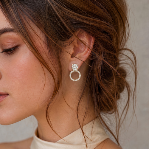 Circle Halo Diamond Drop Earrings