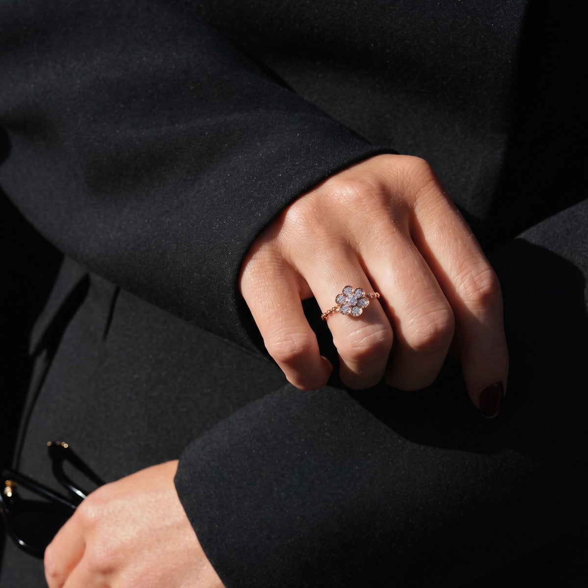 Diamond Flower Chain Ring