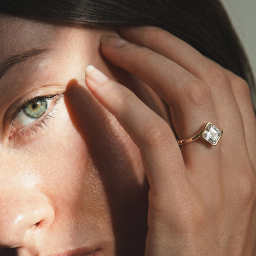 Asscher Cut Bypass Solitaire Diamond Ring