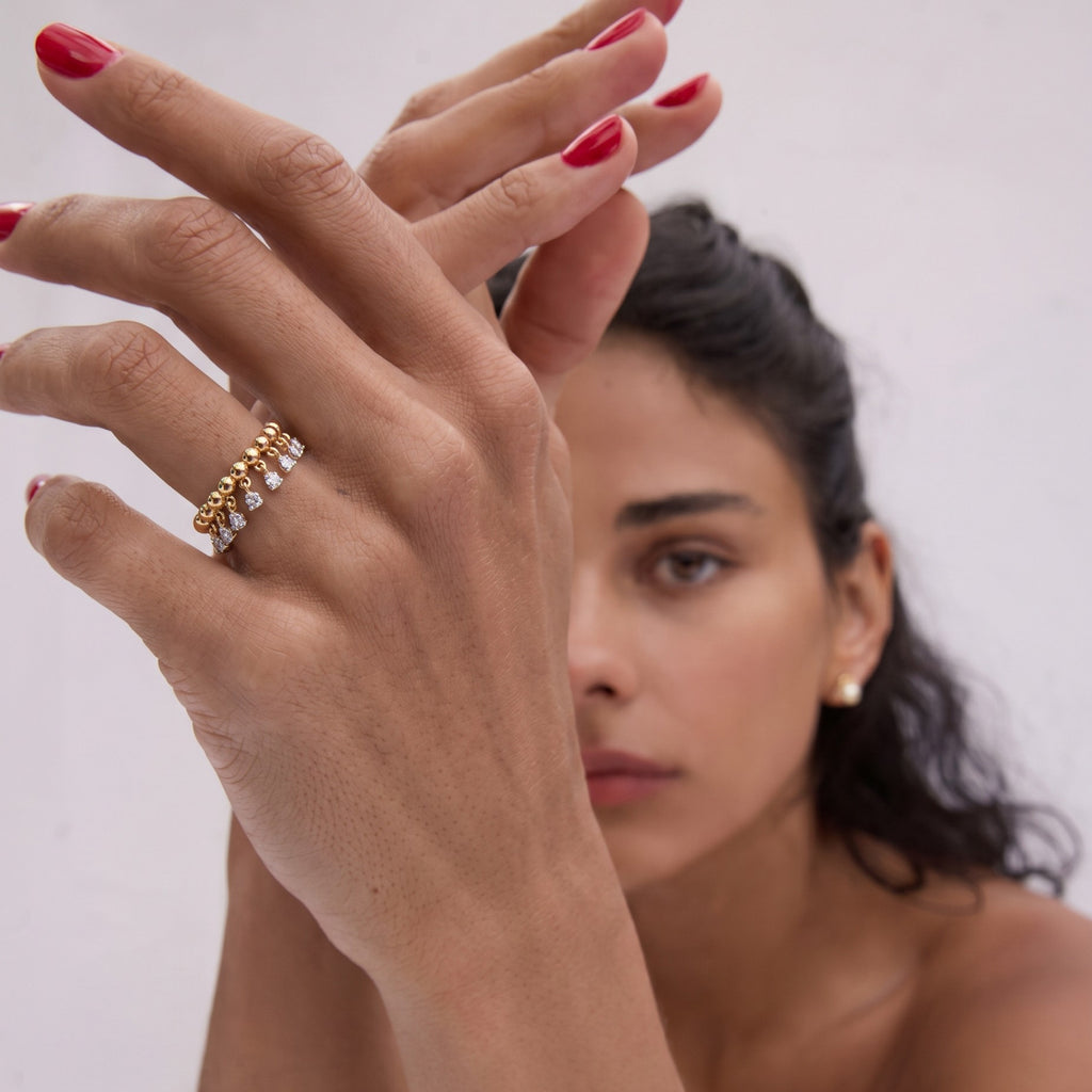 Beaded Bubble Diamond Dangle Ring