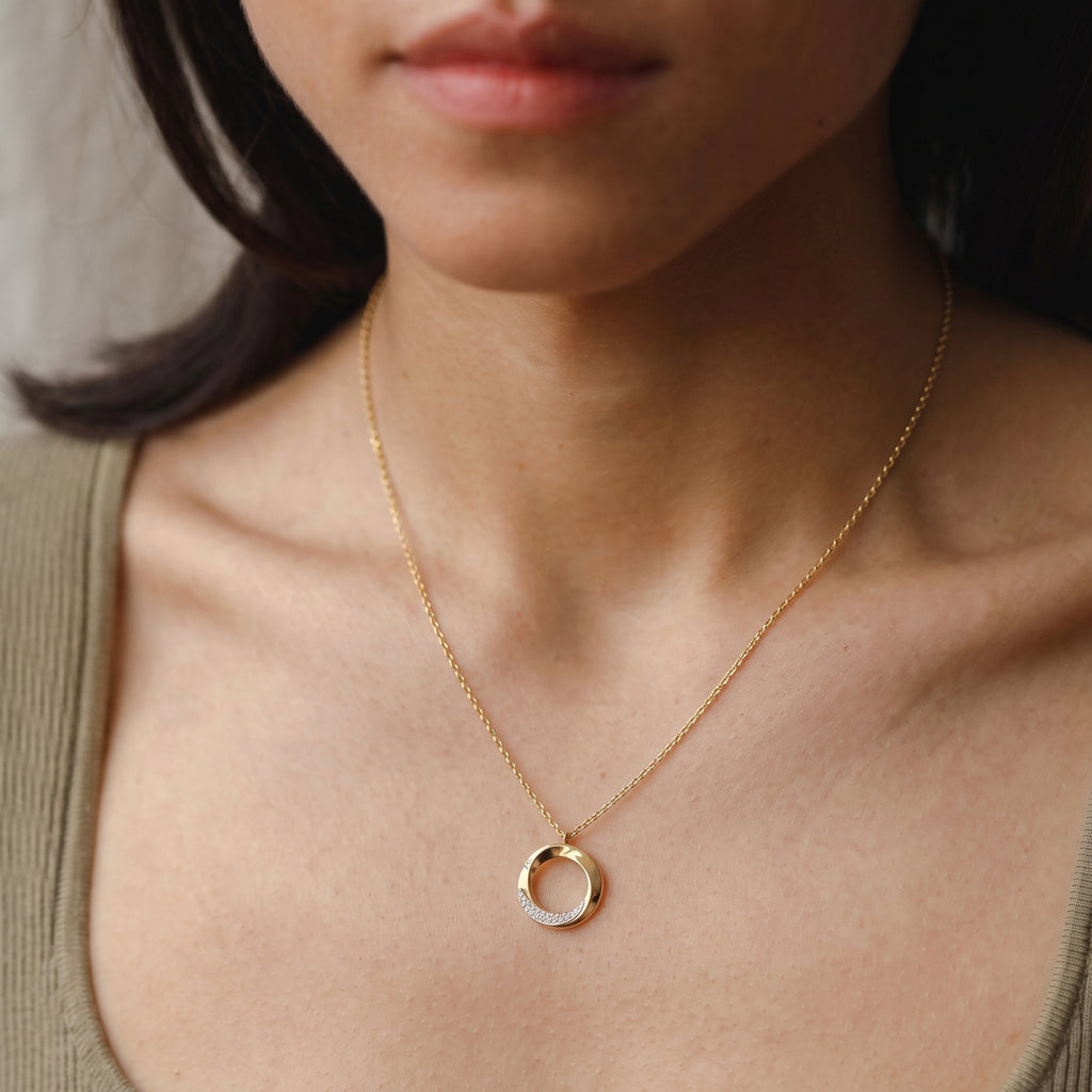 Crescent Cutout Circle Diamond Necklace