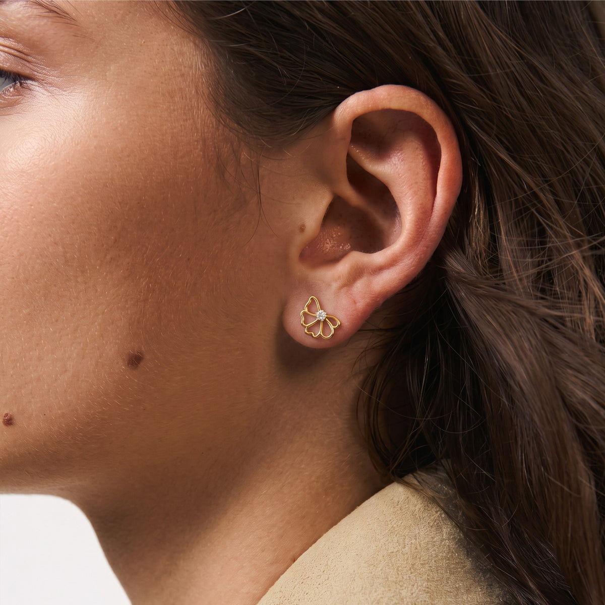 Open Petal Flower Diamond Stud Earrings