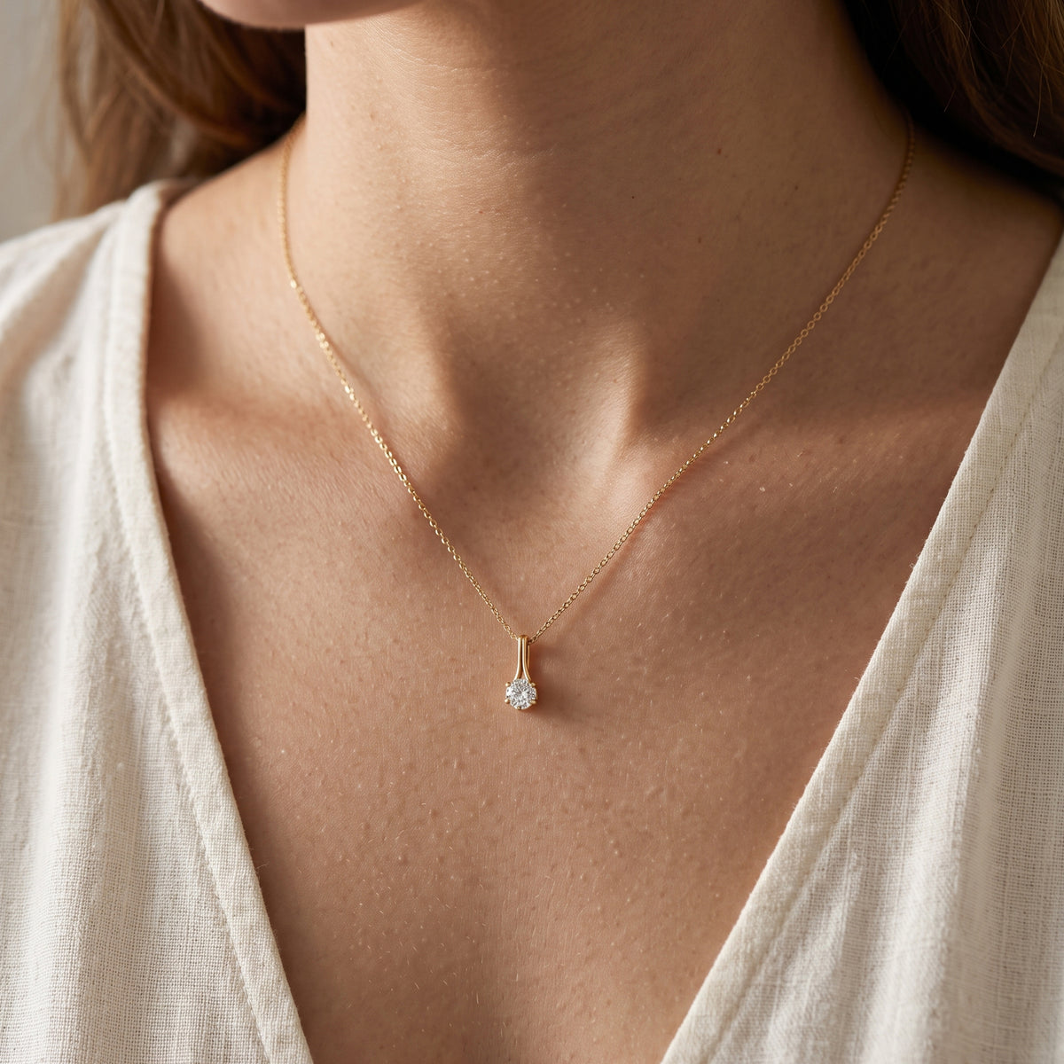 Fluted Teardrop Diamond Solitaire Necklace