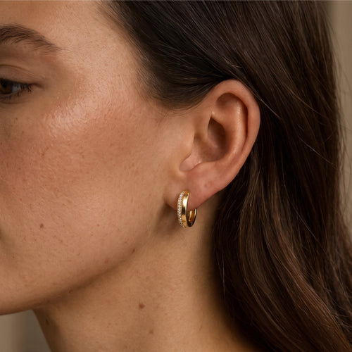 Channel Set Diamond Huggie Hoop Earrings