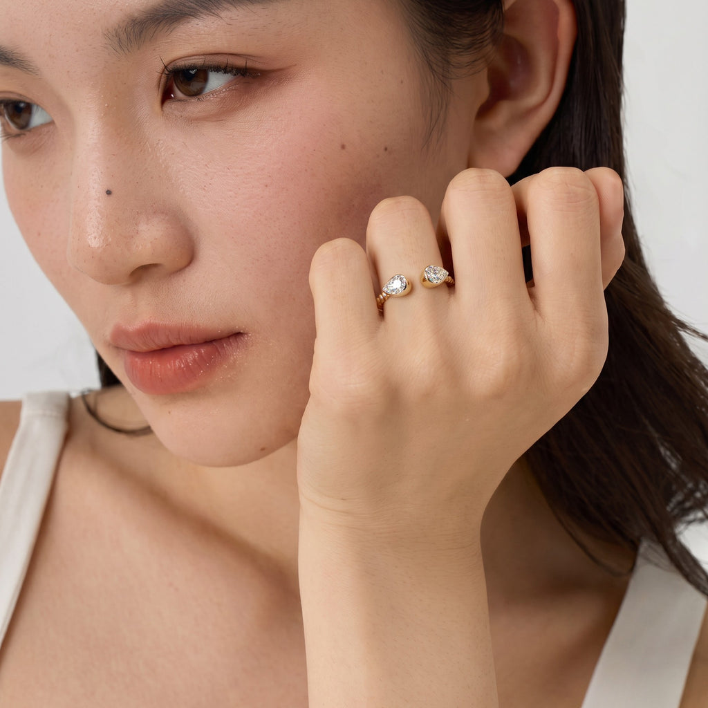 Pear Duo Diamond Open Cuff Ring
