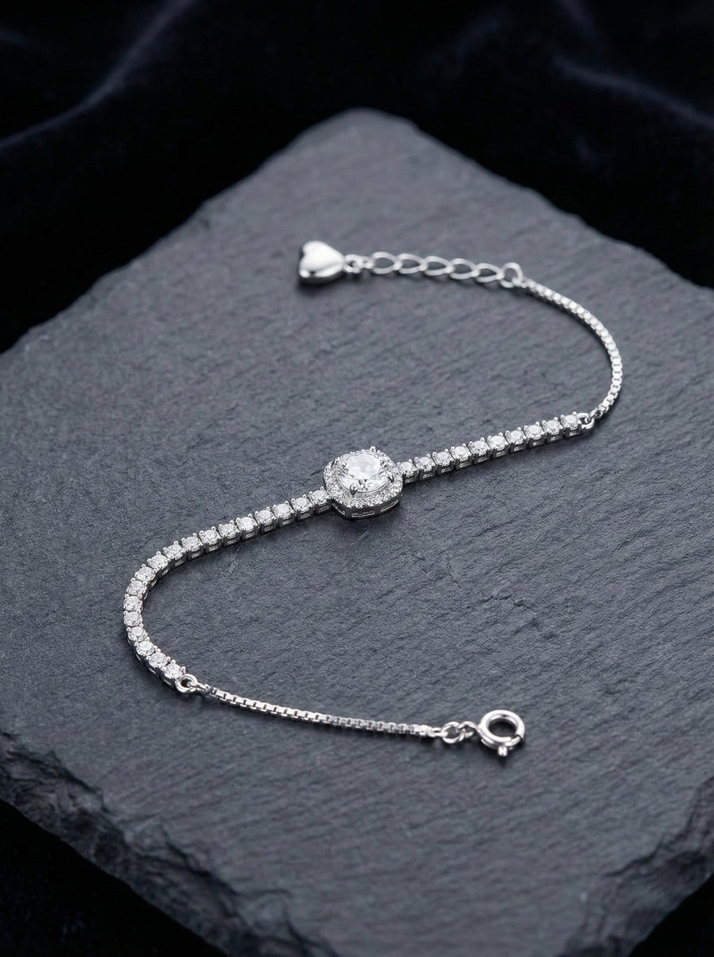 Classic Halo Center Tennis Bracelet Silver