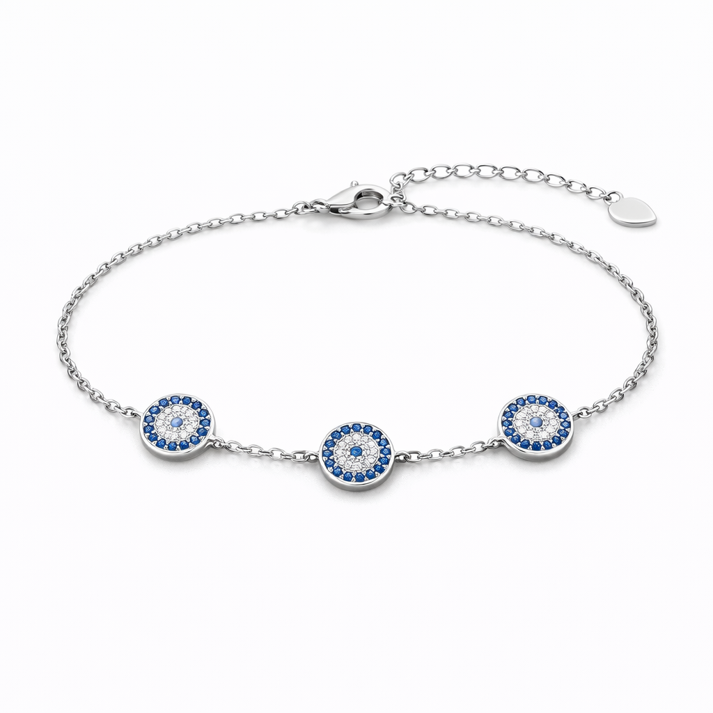 Evil Eye Tria Charm Bracelet Silver