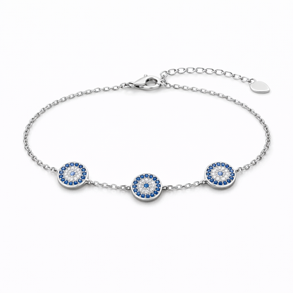 Evil Eye Tria Charm Bracelet Silver