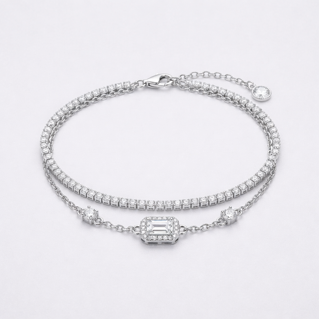 Emerald Glow Tennis & Halo Bracelet Silver