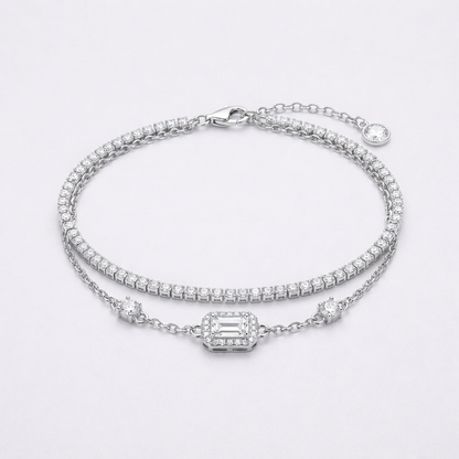 Emerald Glow Tennis & Halo Bracelet Silver