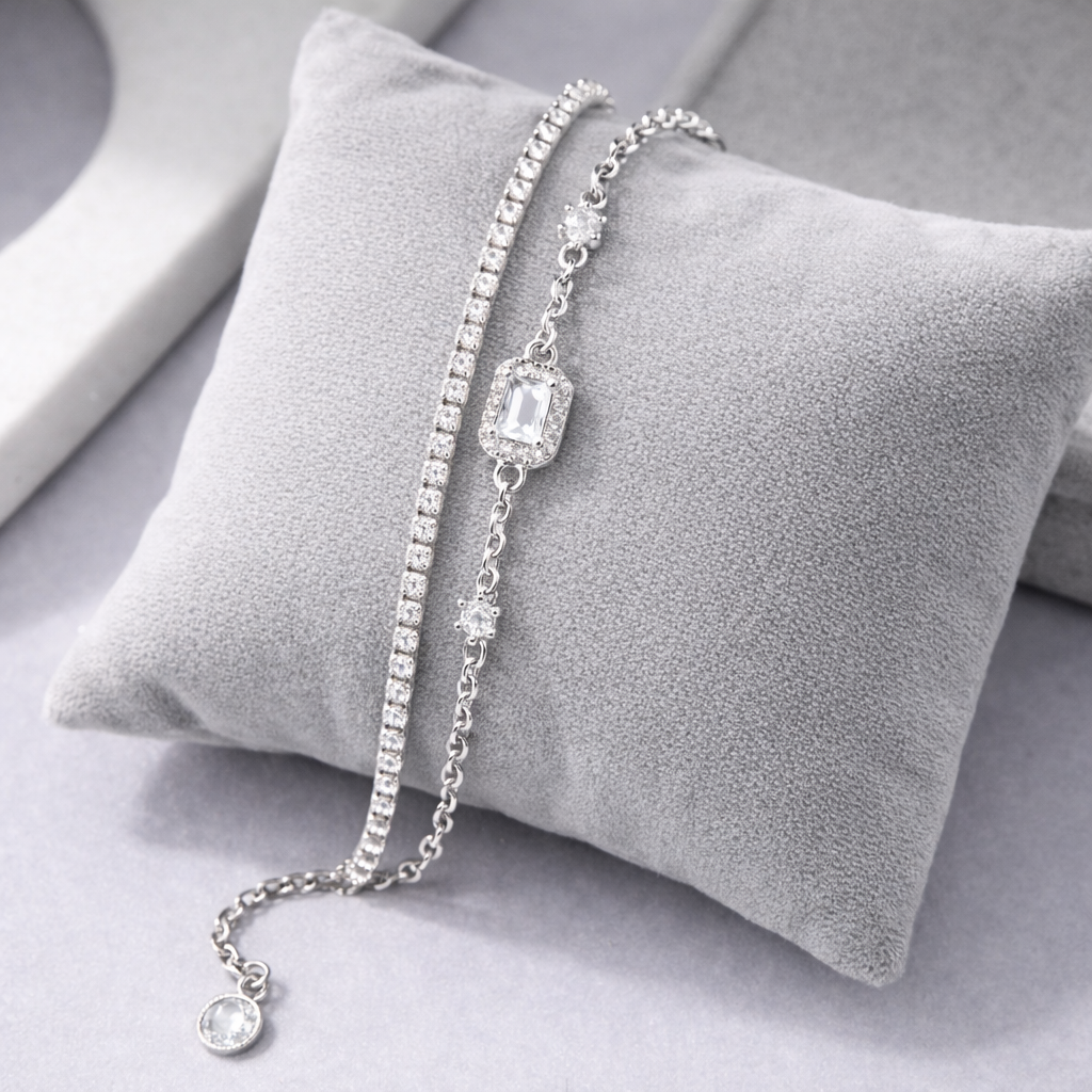 Emerald Glow Tennis & Halo Bracelet Silver