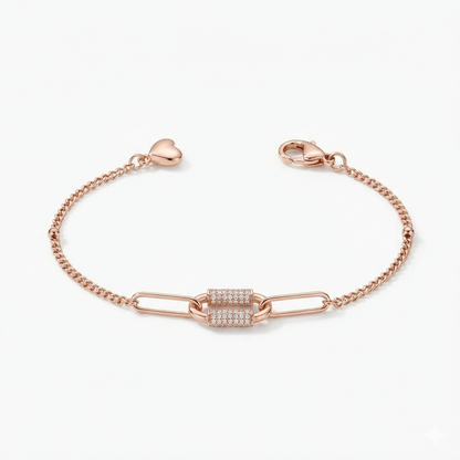 Rose Link Heart Charm Bracelet Rose Gold