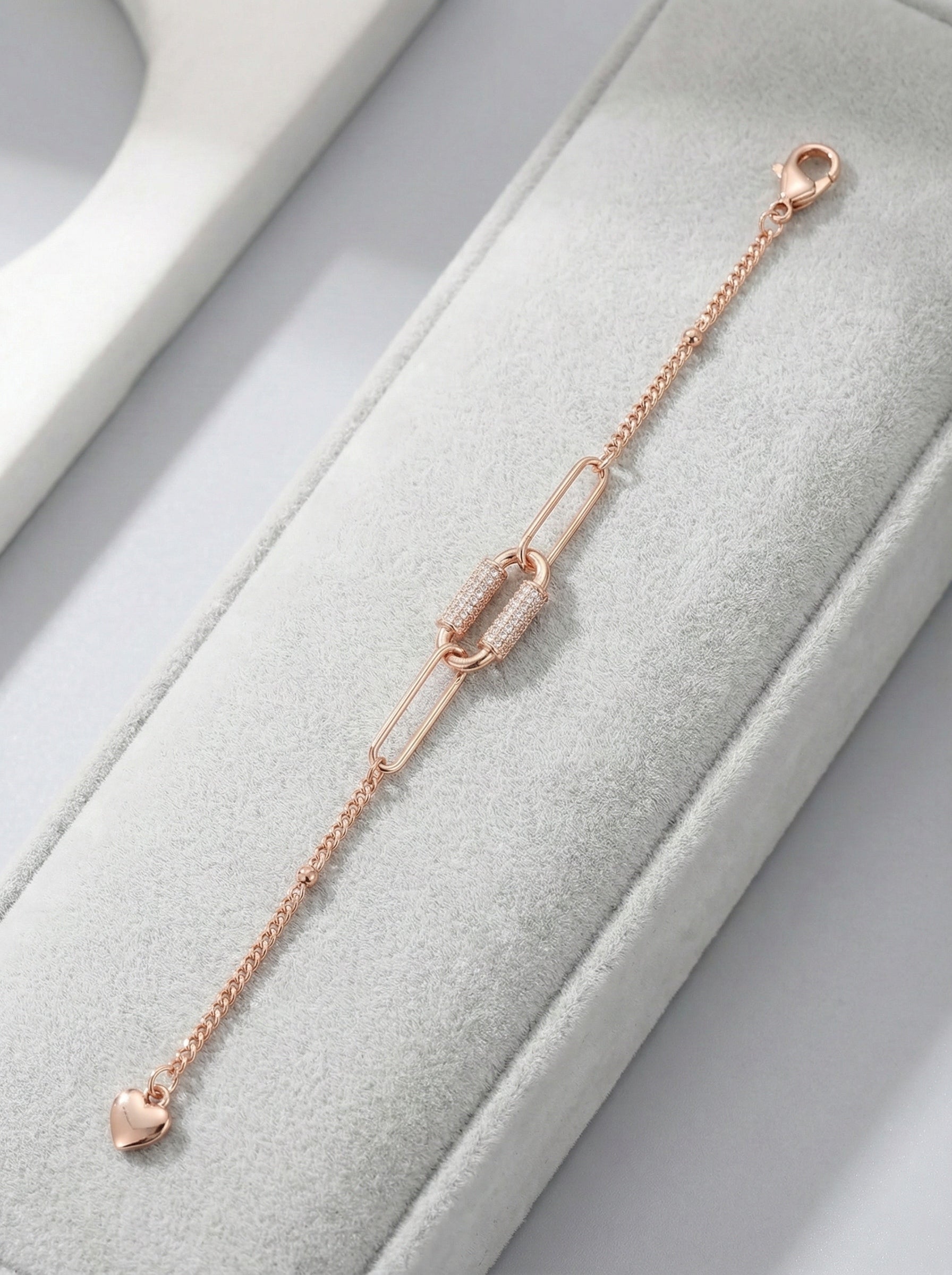 Rose Link Heart Charm Bracelet Rose Gold