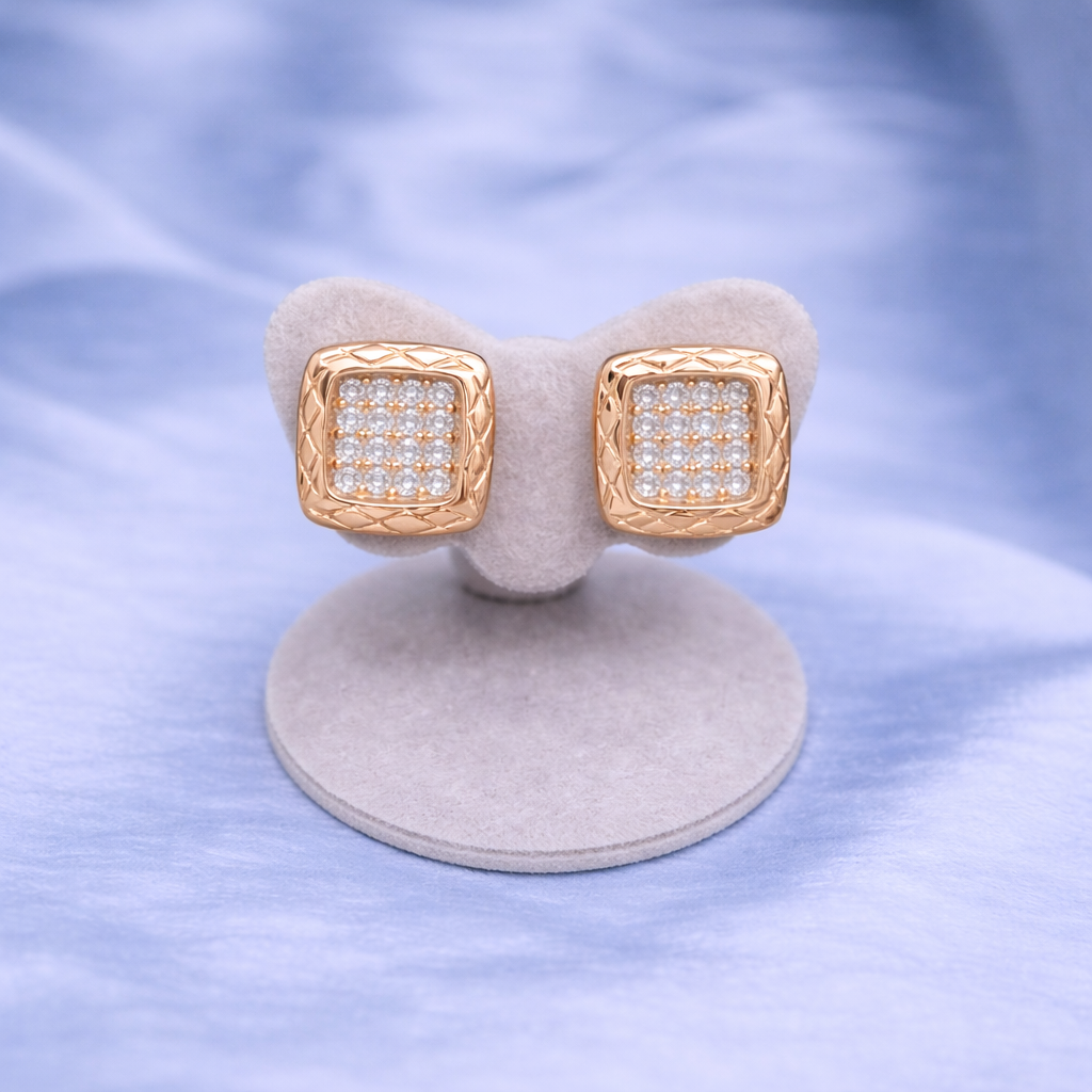 Regal Square Pave Studs Rose Gold