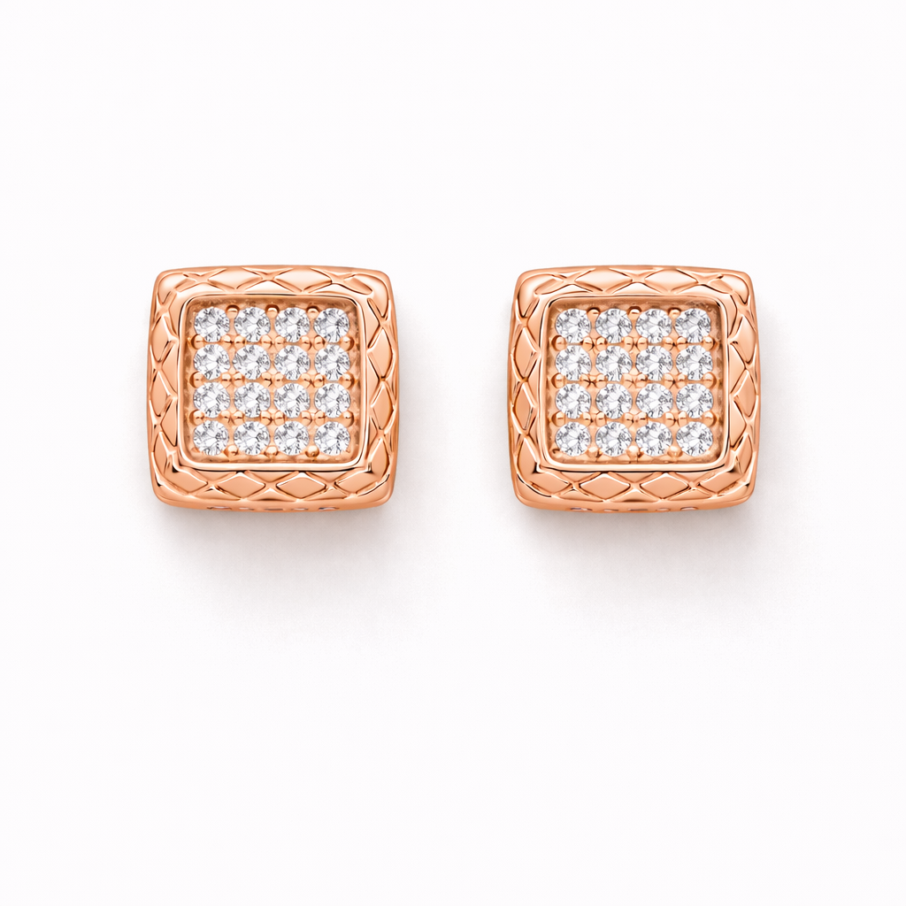 Regal Square Pave Studs Rose Gold