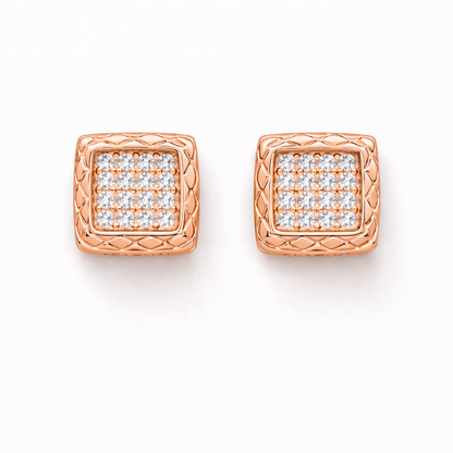 Regal Square Pave Studs Rose Gold