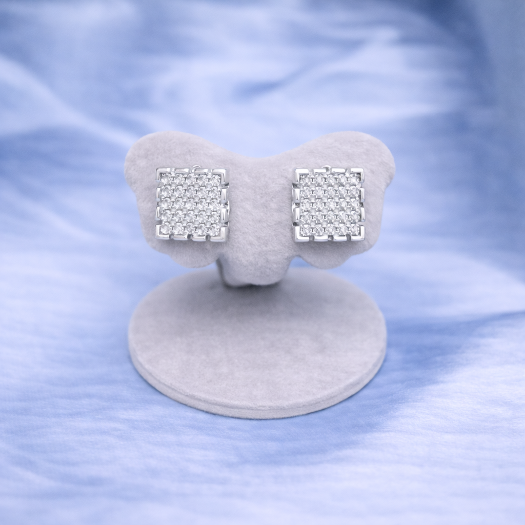 Radiant Square Pave Studs Silver
