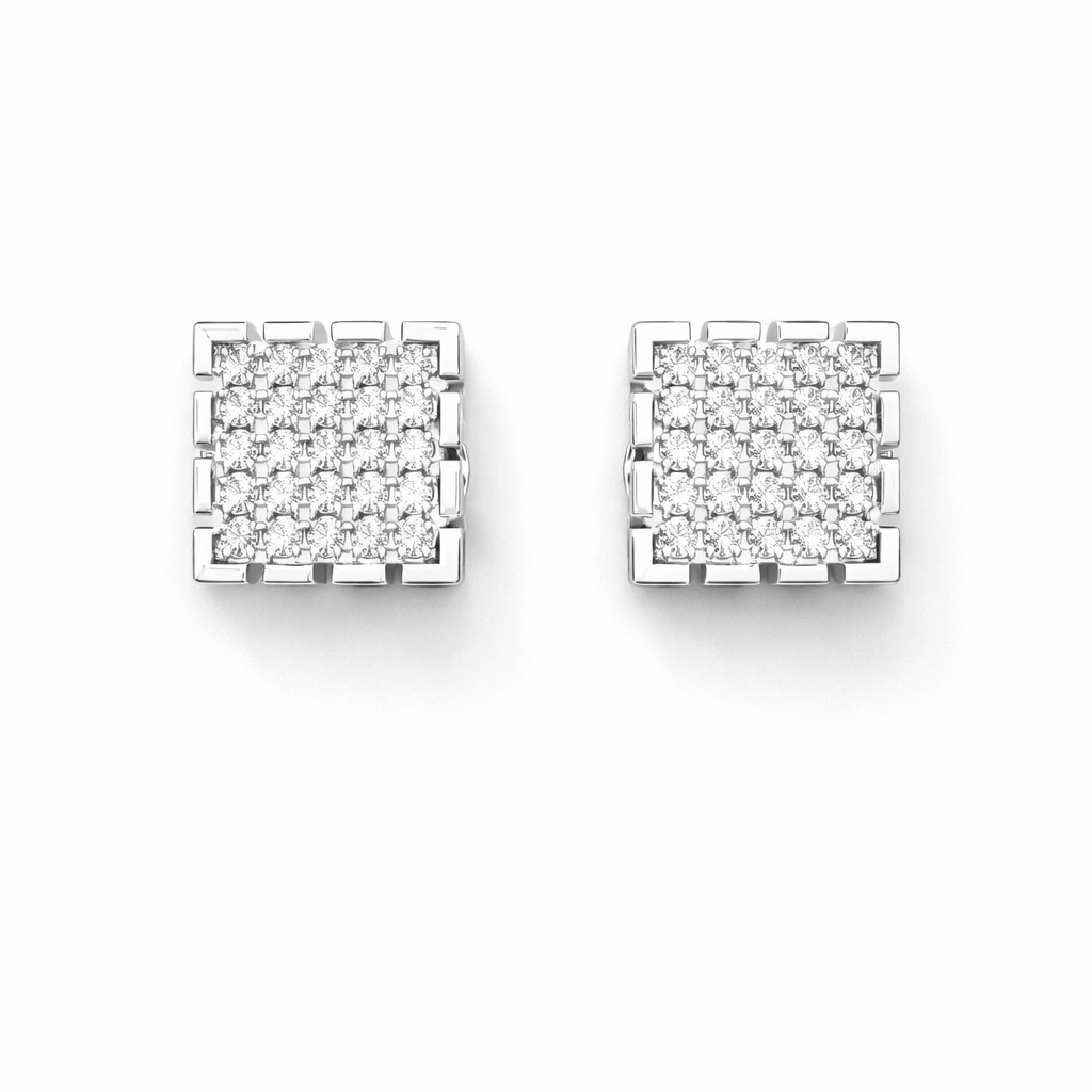 Radiant Square Pave Studs Silver