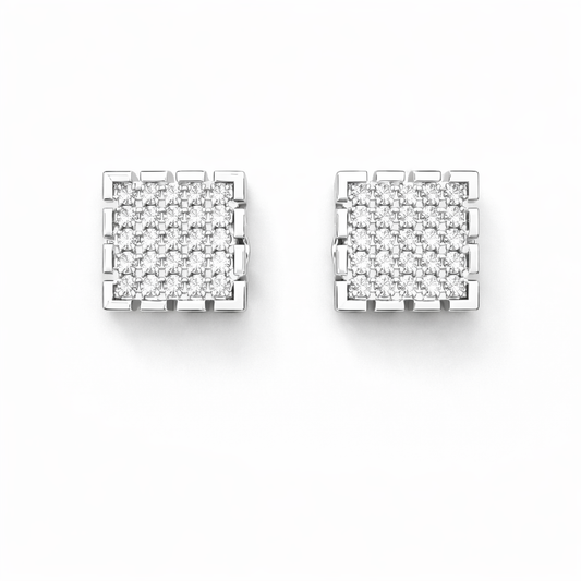 Radiant Square Pave Studs Silver