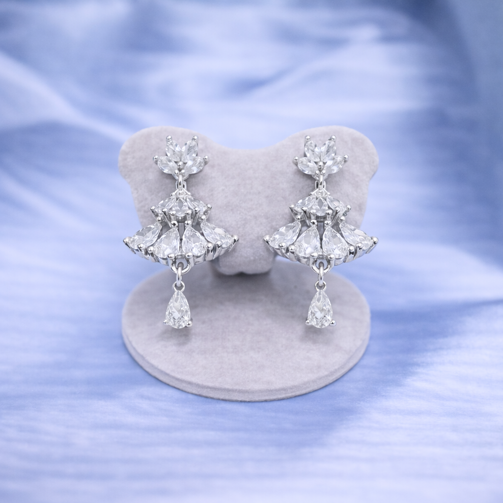 Royal Cascade Crystal Chandelier Earrings Silver