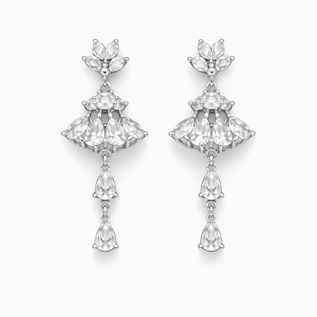 Royal Cascade Crystal Chandelier Earrings Silver
