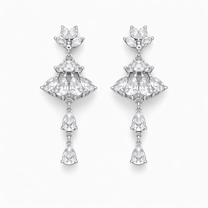 Royal Cascade Crystal Chandelier Earrings Silver