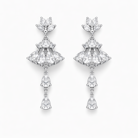 Royal Cascade Crystal Chandelier Earrings Silver