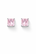 Blush Princess Cut Pink Studs Silver
