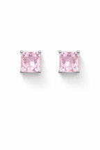 Blush Princess Cut Pink Studs Silver