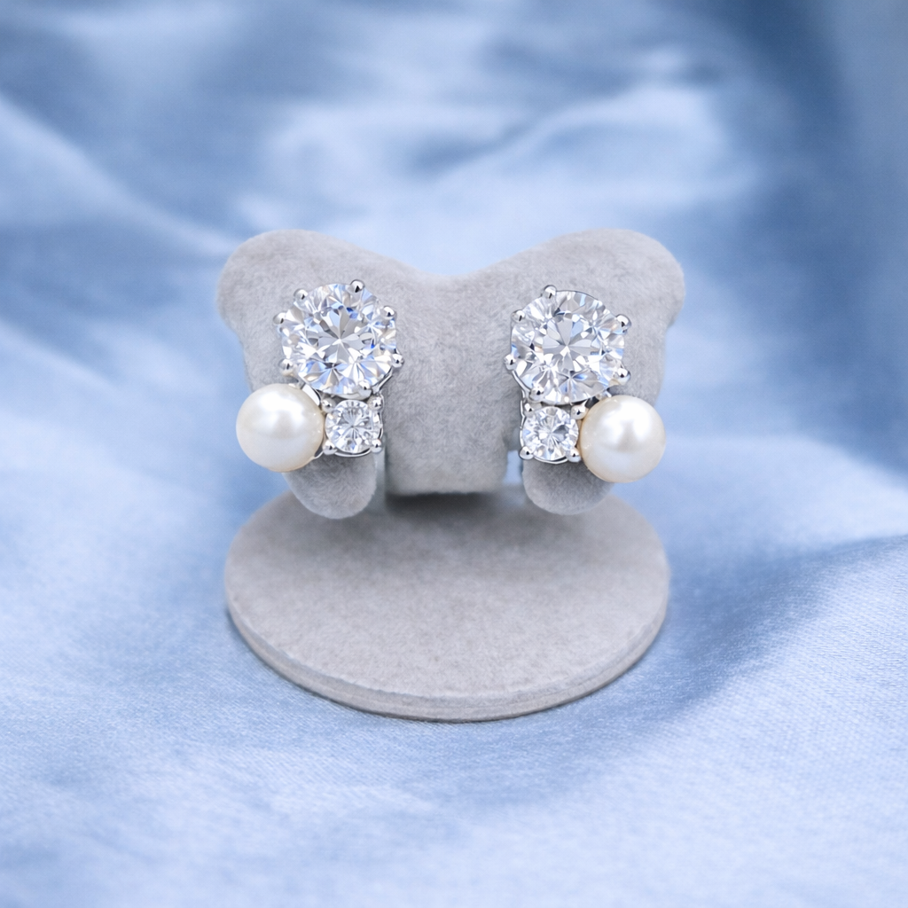 Aurora Pearl & CZ Cluster Studs Silver