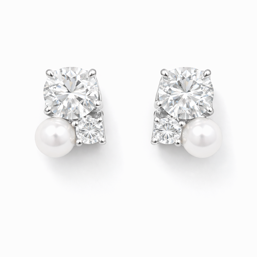 Aurora Pearl & CZ Cluster Studs Silver