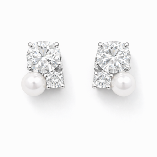 Aurora Pearl & CZ Cluster Studs Silver