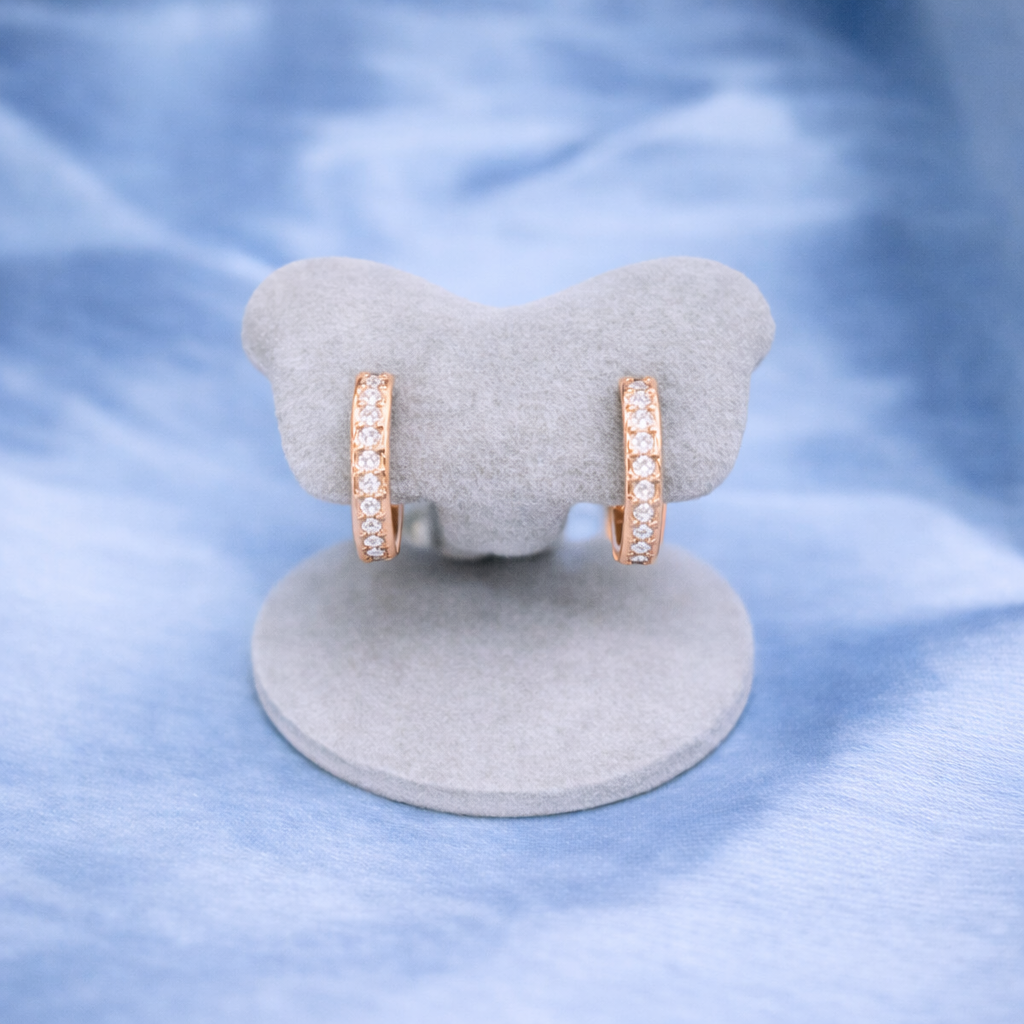 Pave Diamond Huggie Hoops Rose Gold