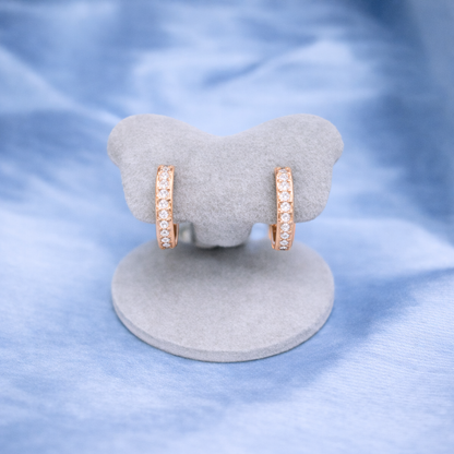 Pave Diamond Huggie Hoops Rose Gold