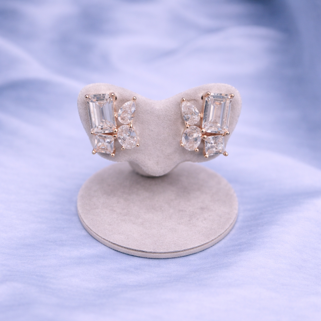 Celeste Emerald & Oval Crystal Studs Rose Gold