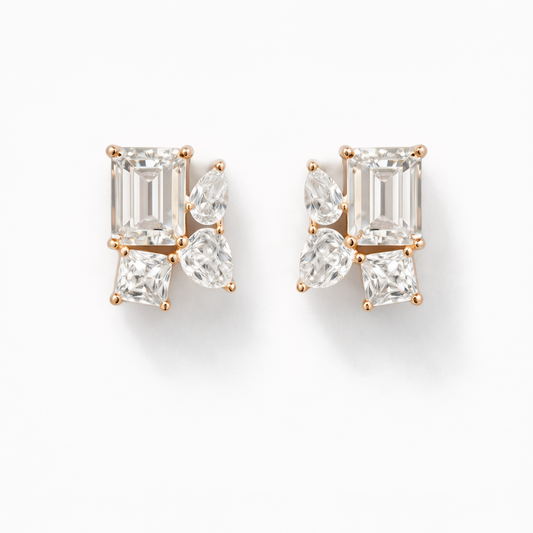 Celeste Emerald & Oval Crystal Studs Rose Gold