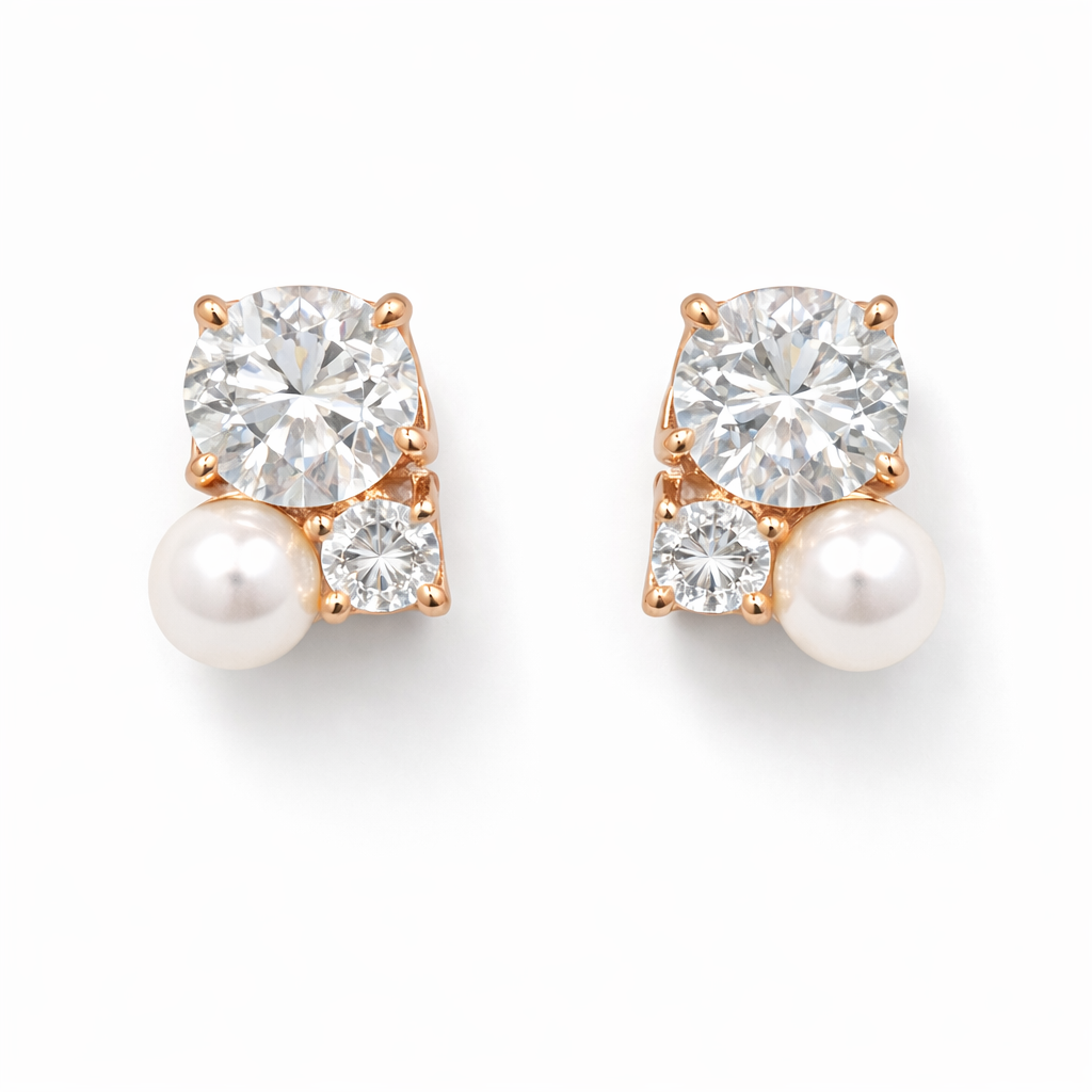 Aurora Pearl & CZ Cluster Studs Rose Gold