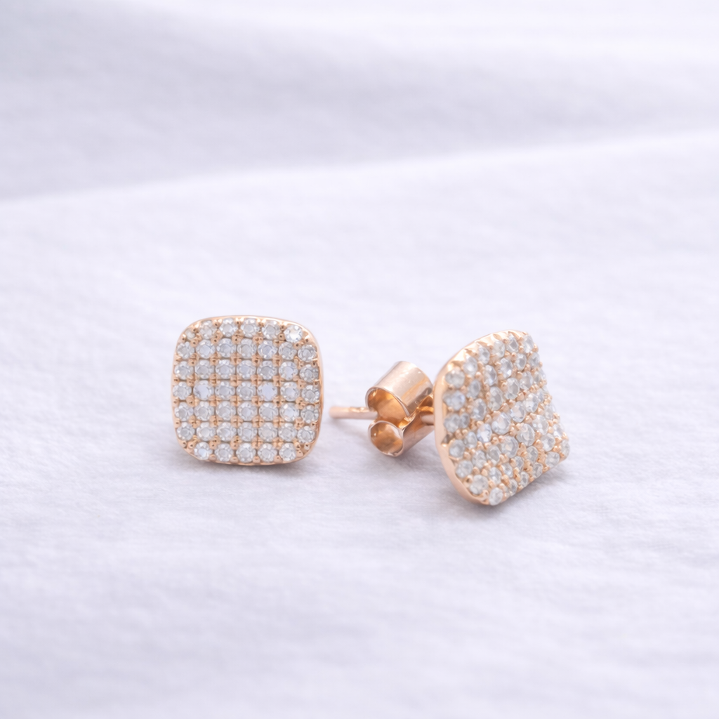 Luxe Square Pave Studs Rose Gold