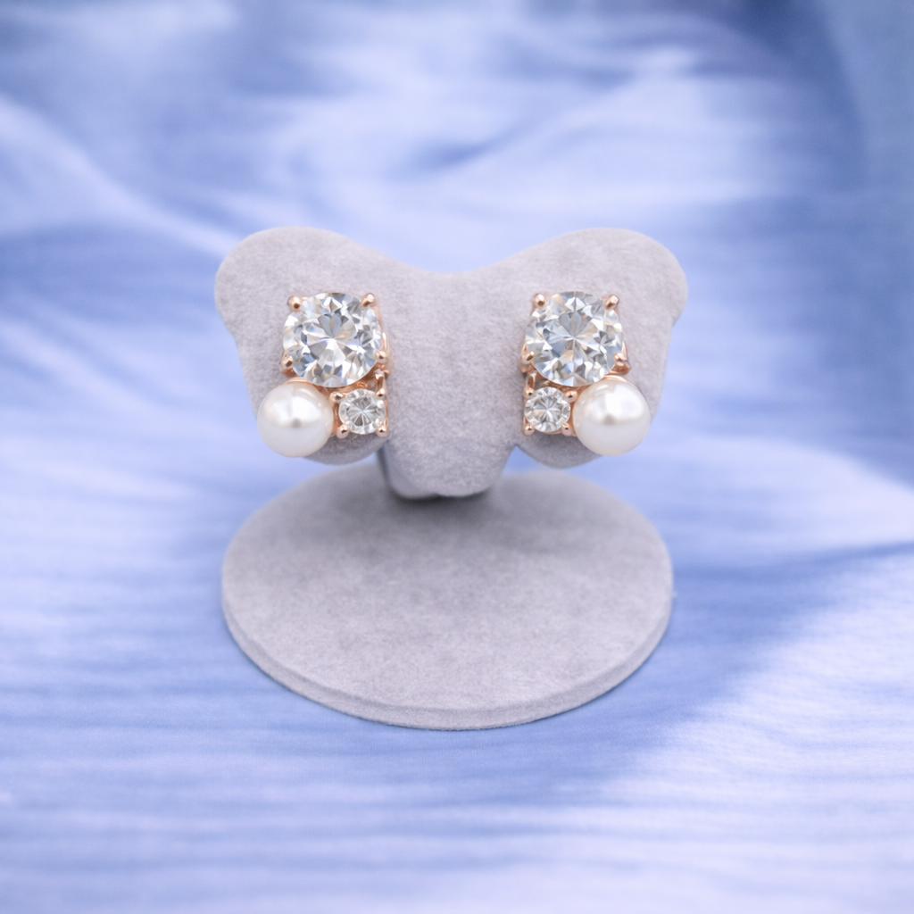 Aurora Pearl & CZ Cluster Studs Rose Gold