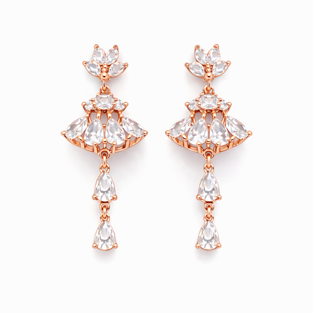 Royal Cascade Crystal Chandelier Earrings Rose Gold