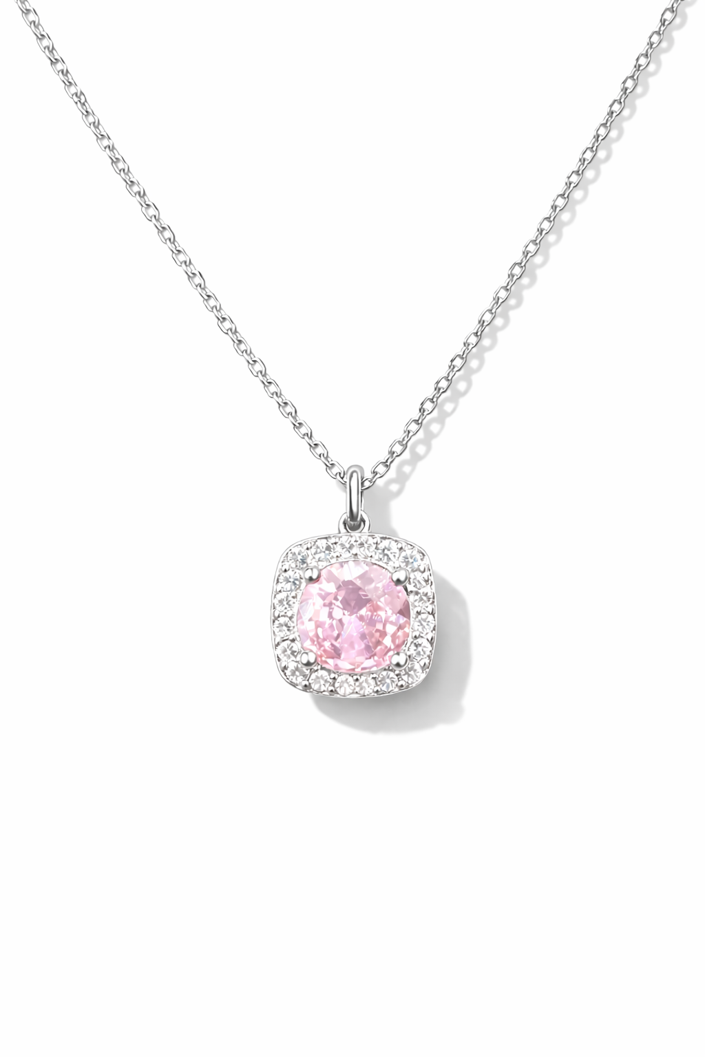 Blush Square Halo Pendant Necklace Silver