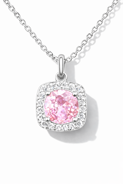 Blush Square Halo Pendant Necklace Silver