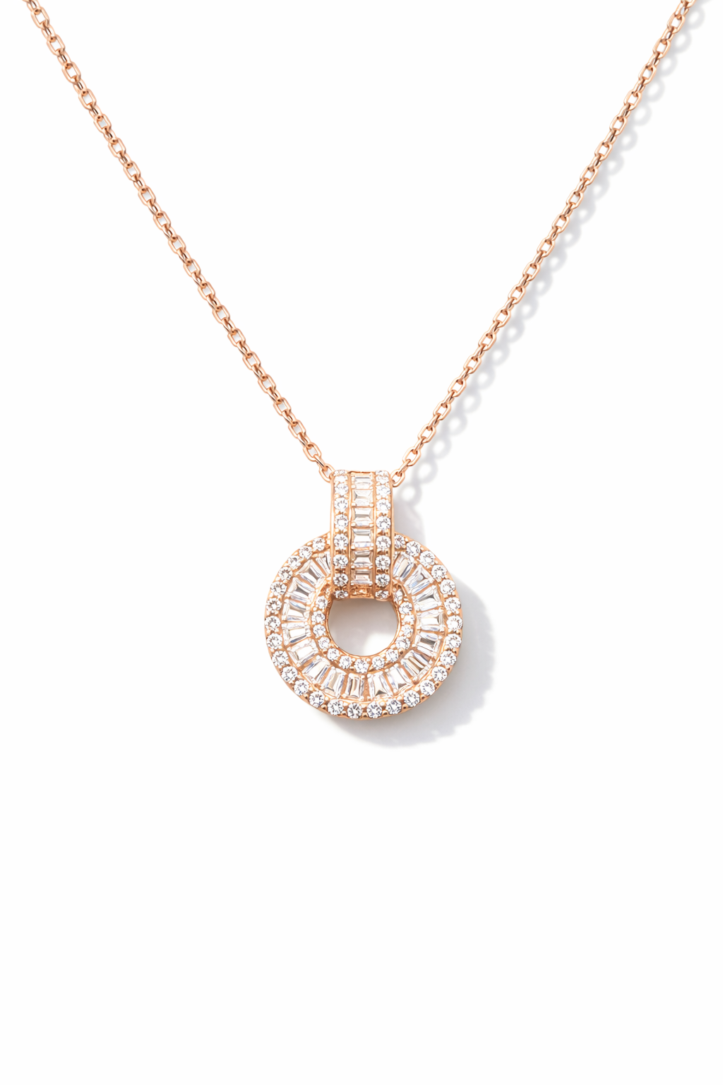 Radiant Halo Circle Pendant Necklace Rose Gold